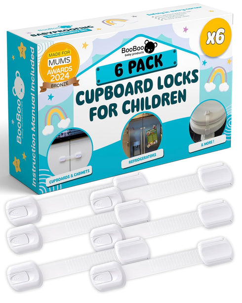 Booboo® (6 Pack) Premium Child Safety Cupboard Door Strap Locks | Baby Proof Your Cabinets with No Trapped Fingers | Extra Easy Installation, No T...