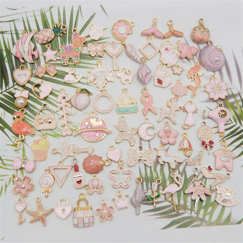 JJG Wholesales 80pcs(40PAIRS) Assorted Gold Plated PINK Theme Enamel Dainty Dangle Pendants Charms for Earrings Jewelry Making Necklace Bracelet C...