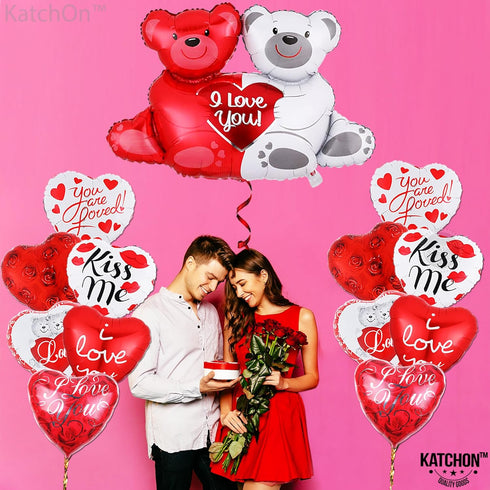 KatchOn Big Teddy Bear Balloons Set - 40 Inch, Pack of 13 | I Love You Balloons for Love, Anniversary, Romantic Special Night | Engagement Party D...