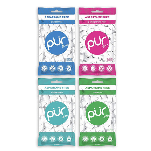 Pur Gum Variety Pack - Peppermint, Pomegranate Mint, Spearmint and Wintergreen - 55 Pieces each...