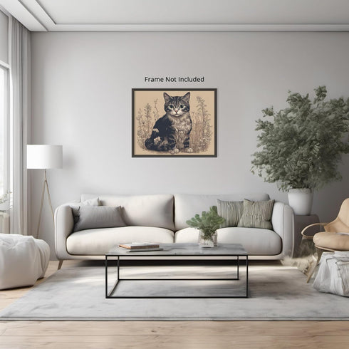 Posterizer 1 pcs- Black and white cat in the middle of flowers-Art for Animal Lovers-Floral Botanical Art-Gift For Animal Lovers-Living Room Bedro...
