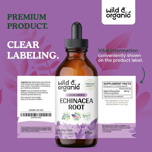 Echinacea Drops - Immune Support Supplement w/Organic Echinacea Root - Alcohol-Free Echinacea Liquid for Immune Defense - Echinacea Herbal Supplem...