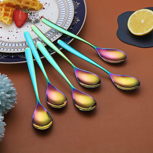 Rainbow Teaspoons, 6 Piece Spoons Silverware, Stainless Steel Small Spoons, Tea Spoons for Home, Kitchen or Restaurant, Dishwasher Safe (6.6 Inche...