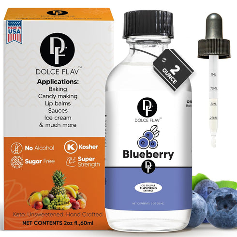 Dolce Flav Blueberry Extract - 2 Ounce Oil-Soluble Multipurpose Flavoring Ideal for Candy Making, Baking, Lip Balm, and Ice Cream - Blueberry Conc...