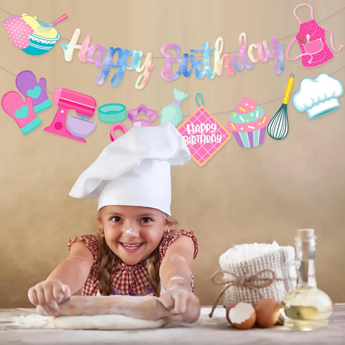 Baking Birthday Party Banner Little Bakers Birthday Decoration Macaron Party Banners Baking Birthday Party Decoration for Girls Cooking Baby Showe...