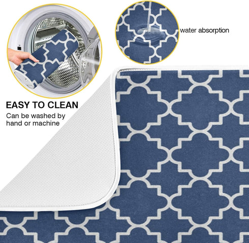 Super Absorbent Dish Drying Mat Microfiber Fast-Drying Dish Mat 16" x 18" Kitchen Dish Drying Pad Watercolor Cute Navy Blue Moroccan...