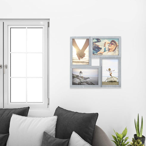 Malden International Designs Puzzle Wall Collages Berkshire Graywash Dimensional Wall Collage Picture Frame, 4 Option, 4-4x6, Gray...
