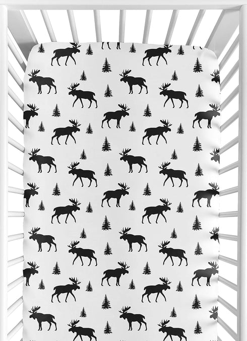 Black and White Woodland Moose Baby or Toddler Fitted Crib Sheet for Rustic Patch Collection by Sweet Jojo Designs...