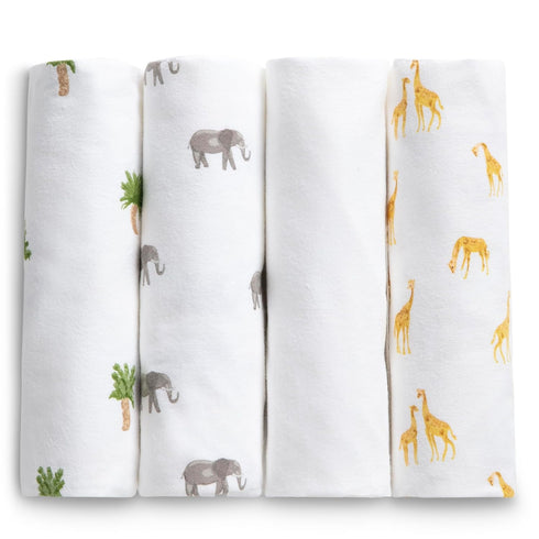 Delta Children 100% Cotton Flannel Baby Receiving Blankets for Girls and Boys – 30x30 Inches (Pack of 4), Safari Friends...