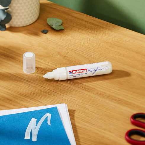 edding 5000 acrylic marker broad - white - 1 waterproof acrylic paint marker - chisel nib 5-10 mm - acrylic paint pen for drawing on canvas, art p...