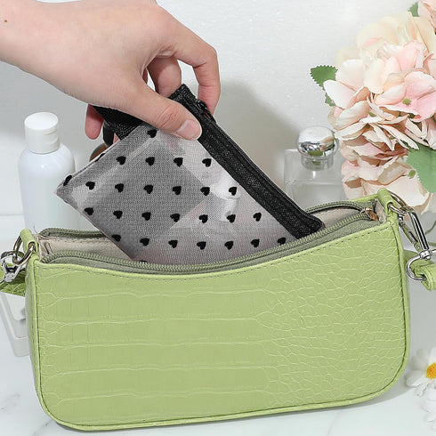 Small Mesh Zipper Pouches, 6 Pack Heart Print Mesh Makeup Bags, Mesh Cosmetic Bags Storage Pouch for Women, Makeup Lipstick Cosmetic Accessories O...