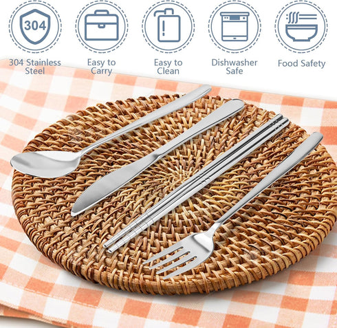 5 Piece Rsiynax Portable Travel Utensils Set with Case, Premium 304 Stainless Steel Camping Utensils Set, Reusable Silverware for Camping, Lunch, ...