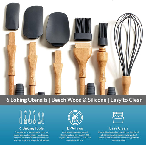 Baking Utensils Set 6 Pieces - Spatula Set for Baking - Baking Essentials 3 Spatula, 2 Pastry Brush, 1 Whisk - Spatulas Silicone Heat Resistant - ...