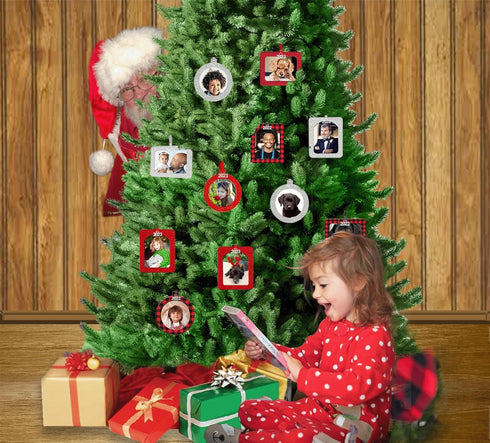 2024 Photo Ornaments for Christmas Tree, Classic Red and Black Buffalo Plaid Christmas Frame Ornament, Easy-Load Magnetic Design, with Satin Ribbo...