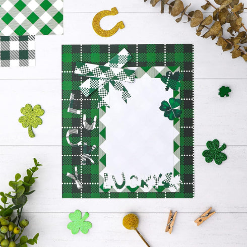 Whaline 24 Sheets St. Patrick's Day Green Plaid Pattern Paper Scrapbook Specialty Paper Double Sided Decorative Craft Paper For DIY Card Making Ph...