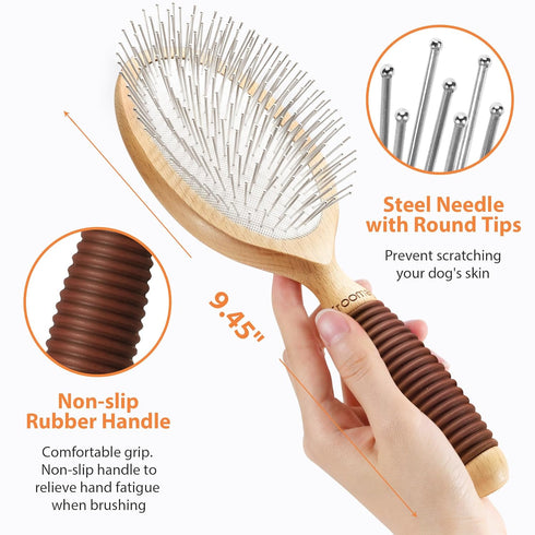 Dog Brush, Pin Brush for Dogs, 27mm Extra Long Pin Brush, Dog Grooming Brush for Shedding, Dog Brush for Long Haired Dogs - Beech Wood Material, N...