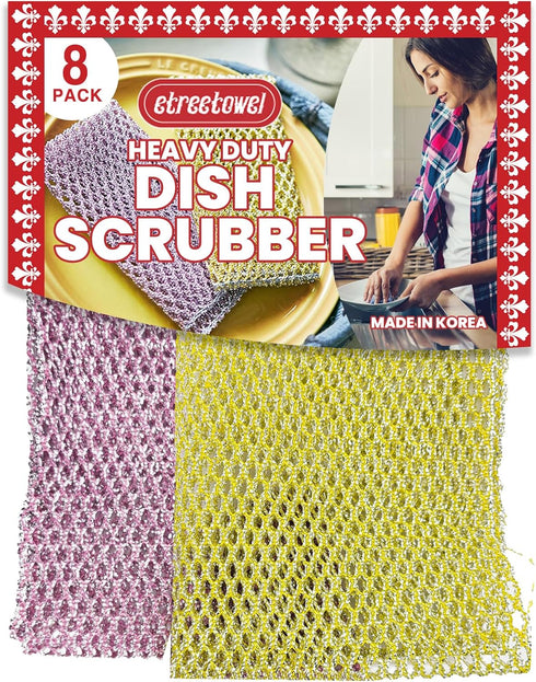 Long Duty Dish Scrubber (8PCs) Non Scratch Scourer Cloth Pads and Pot Scrubbers Netted Wash - Replace Kitchen Sponges for Dishwashing No Odor dish...