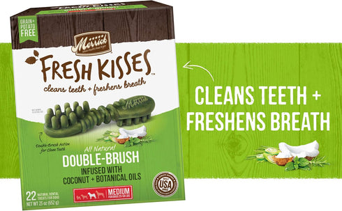 Merrick Fresh Kisses Natural Dental Chews Infused With Coconut And Botanical Oils For Medium Dogs 25-50 Lbs - 6 ct. Bag...