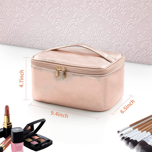 OCHEAL Rose Gold Makeup Bag,Travel Makeup Organizer Bag, Large Capacity Cosmetic Bags For Women Large Travel Toiletry Bag Girls Traveling With Bru...