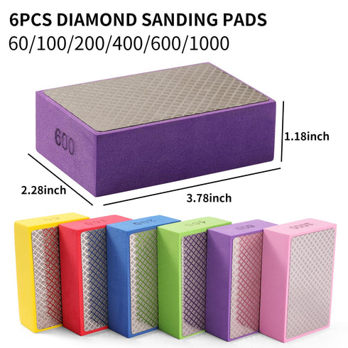 XKDOUS 6PCS Diamond Hand Polishing Pads,60/100/200/400/600/1000 Diamond Sanding Pads Tile Tools Polishing Pad Sanding Block Polishing for Ceramic ...