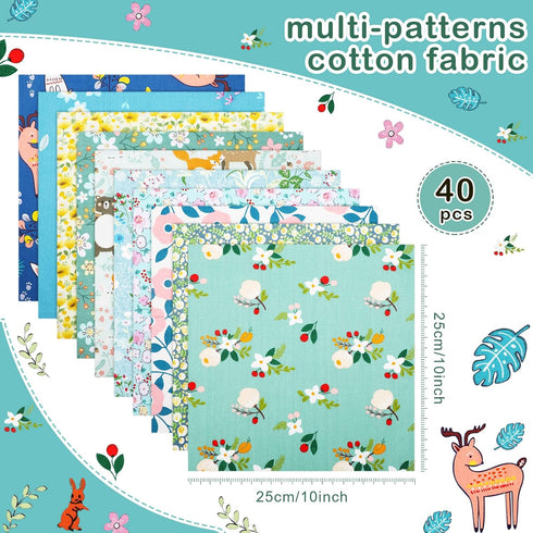 40 Pcs 10 x 10 Inches Cotton Fabric Bundle Squares Precut Fabric Squares Multi Color Floral Fat Squares Sheets for Kids DIY Craft Quilting Sewing ...