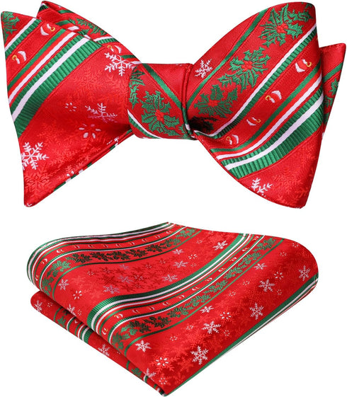 HISDERN Christmas Bow Ties for Men Xmas Self-tied Bowties and Pocket Square Set Festival Woven Bowtie Handkerchief...