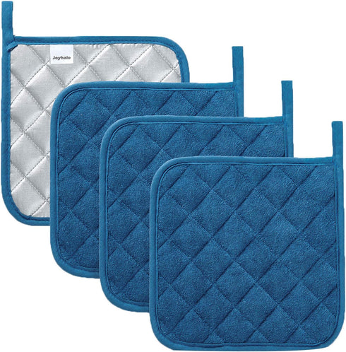 Joyhalo 4 Pack Pot Holders for Kitchen,Cotton Oven Holder with Great Heat Resistance,Non Slip Hot Pads for Kitchen Clearance,Federal Blue...