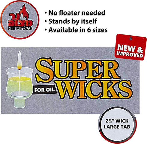 Ner Mitzvah Self Standing Cotton Wicks for Glass Oil Cup, Large Tabs, 2.5 inch Wicks, No Floater Needed, for Candle Lighting, Multipurpose (Pack o...
