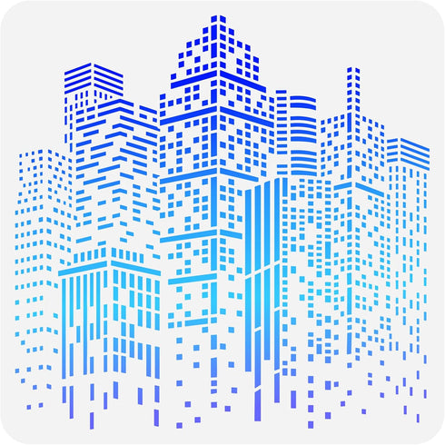 FINGERINSPIRE City Buildings Stencil 11.8x11.8inch Plastic PET Painting Stencil Large Square Stencil Morden Buildings Template Reusable Washable S...