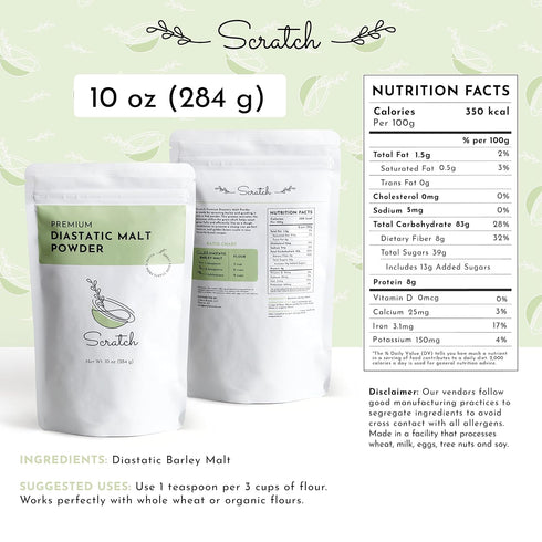 Scratch Diastatic Malt Powder for Baking - (10oz) Dried Barley Malt for Baking Bread - Bread Improver - Premium Baking Ingredients for Breads, Piz...