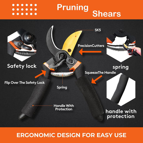 Bypass Pruning Shears for Garden - Effortless Pruning Shears for Grapevines, Bonsai Gardens - Trim Tree Branches and Flowers with Ease, with SK5 S...