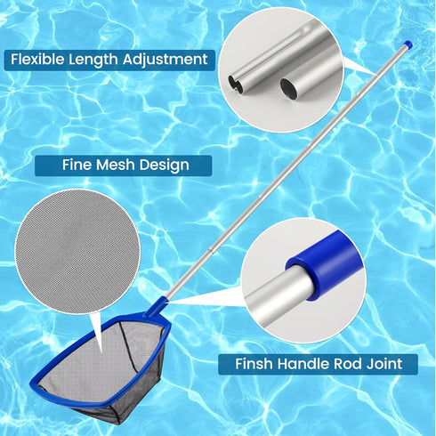 Pool Net - Pool Skimmer Net with 5 Section Adjustable Telescopic Aluminum Pole?22.21''- 67.59'', Skimmer Net with Fine Mesh Net, Pool Leaf Net...
