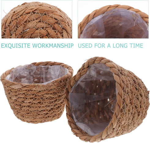 Alipis Seagrass Basket Planter Woven Flower Pots 2pcs 13cm Rattan Storage Basket Plant Container Hand Woven Basket Planter Straw Flower Pot for In...