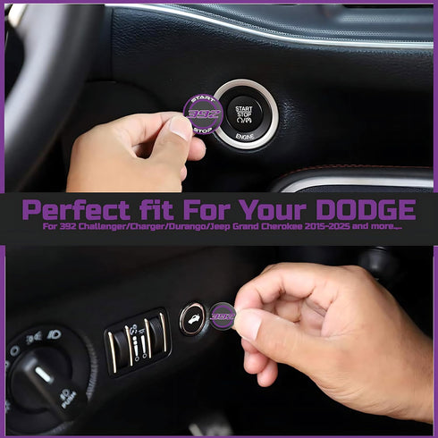 Car Push Start Button Cover for Dodge Challenger Charger Durango Accessories 2015-2024 - Engine Button Overlay Crazy Purple Emblem - 392 Style Bad...