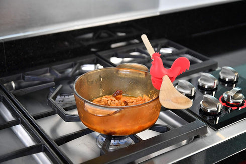 HOME-X Red Rooster Spoon Holder, Pot/Pan Clip Kitchen Accessories, Fun Hostess Gifts...