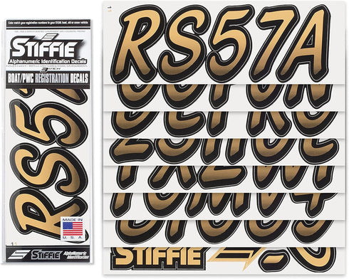 STIFFIE Whipline Tan/Black 3" Boat & PWC Registration Decals • Numbers Letters Stickers...
