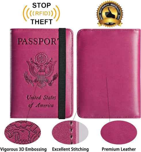 Passport Holder Cover Wallet Travel Essentials RFID Blocking Leather Card Case International Must Haves Travel Accessories for Women Men(101#Purpl...