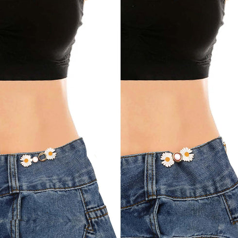6 Sets Pant Waist Tightener Adjustable Waist Buckle No Sewing Required Jean Buttons for Loose Jeans Daisy Flower Pants Button Tightener...