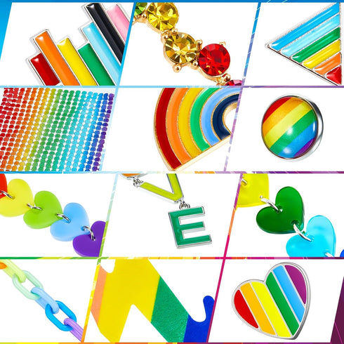12 Pairs Rainbow Earrings Gay Pride Earrings LGBTQ Mesh Drop Clip on Earrings Lightweight Chain Rainbow Earrings Dangle Earrings Round Heart Light...