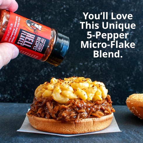 Todd Wilbur's Top Secret Recipes Hell Flakes - Next-Level Crushed Red Pepper Flakes - A Unique Blend of 5 Peppers - Starts Sweet, Finishes Hot - U...