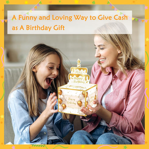 Birthday Money Gift Box with DIY Stickers for Any Ages, Surprise Money Holder for Cash Gift with Pull Out Happy Birthday Card and 100Pcs Bags - A ...