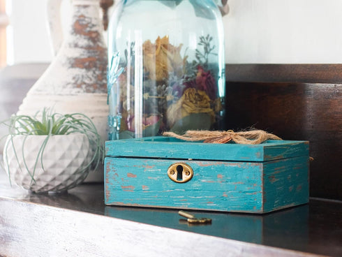 Cottage Garden Lord Bless and Keep You Petite Locket Distressed Teal Music Box Plays How Great Thou Art...