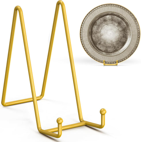 TR-LIFE 4 Pack 8 Inch Plate Stands/Holder for Display, Large, Gold Metal Picture Stand, Decorative Platter, Book, Plaques, Photo Frame Easel...