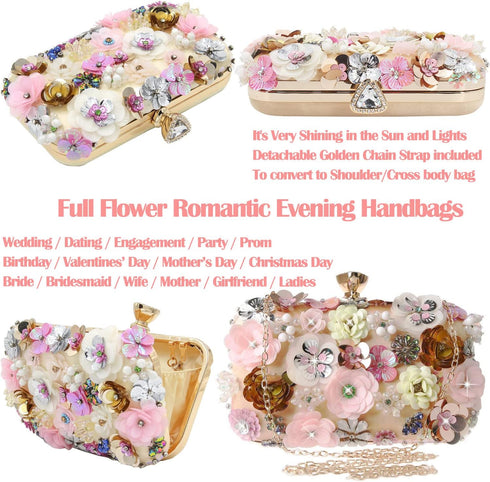 Women Clutches Flower Evening Handbag Chain Strap Shoulder Bag handbag Wedding bag purse...