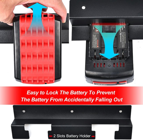 2Pack Battery Holder for Bosch 18V 14.4V Battery Wall Mount Dock Stainless Black Battery Tool Holder for Tool Organization and Storage...