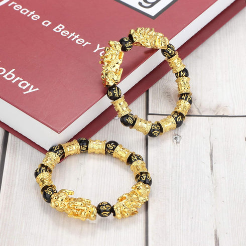 Udalyn 4 Pcs Feng Shui Black Obsidian Wealth Bracelet for Men Women Good Luck Charms Bead Bracelets Attract Wealth Money Adjustable Mens Pixiu Bra...