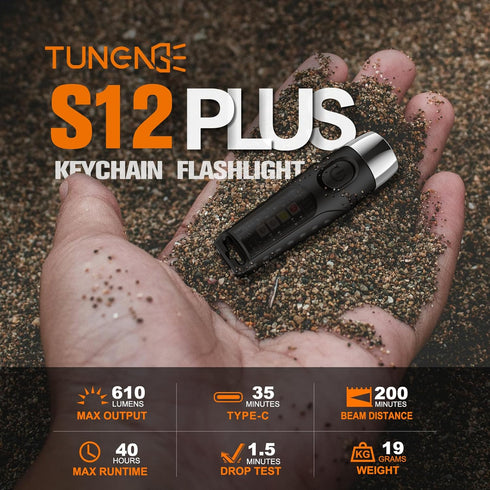 S12Plus Keychain Flashlight?610 High Lumen EDC Pocket Flashlight,USB C Rechargeable Mini LED Flashlight,Small Flashlight for Everyday use, Backpac...