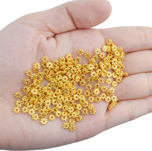 BronaGrand 500pcs Metal Daisy Spacer Beads 4mm for DIY Jewelry Making (Gold)...