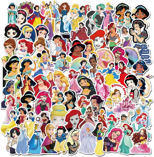 100pcs Cute Princess Stickers for Girl, Disney Cartoon Princess Stickers for Teen Kids Water Bottle, Skateboard, Phone, Laptop, Bicycle, Travel Ca...