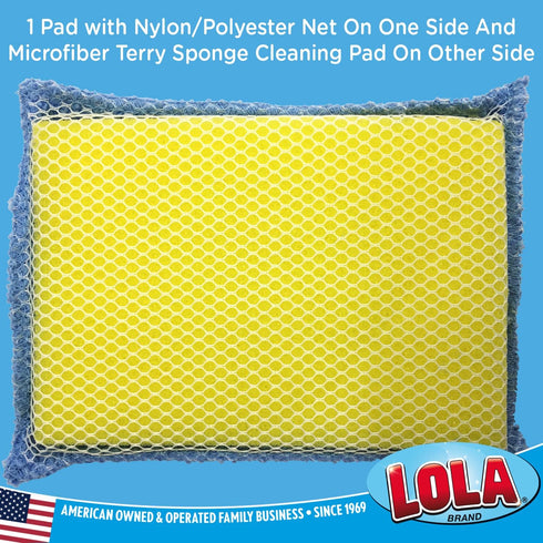 Lola Products Microfiber Terry & Nylon Net | Non-Scratch 2-Way Cleaning Sponge Scrubber | Dual Sided Nylon Net & Terry Cloth | Gently Scrubs & Wip...